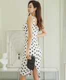 膝丈ドレス 水玉柄 着瘦せ キャバドレス セクシー 気質 エレガント XH2-ZED888390BH538