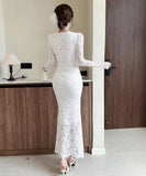 【2色】ロングドレス マーメイド レース Vネック セクシー エレガント XH2-DD7530