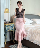 手作り 膝丈ドレス partyドレス 総レース エレガント 宴会 不規則 マーメイドドレス XH2-JY65027