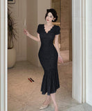 【3色】キャバドレス 膝丈ドレス エレガント レース Vネック マーメイドドレス 宴会 パーティー XH2-CD7-343-91760530