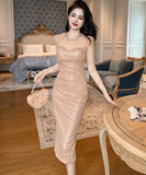 膝丈ドレス キラキラ パーティー 手作り ダイヤモンド Queen セレブ風 XH2-JY11106