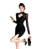 ミニドレスレース セクシー 透明感  エレガント 気質 宴会 袖付き 大人可愛い KS2-ZED888579DXH238A