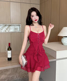 【2色】ミニドレス キャバドレス セクシー フリル 韓国っぽ XH2-DD5626