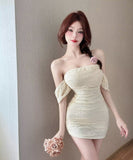 【3色】ミニドレス レース キャバドレス オフショルダー カワセクシー タイトドレス XH2-DD5974