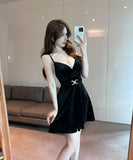 【2色】ミニドレス Aライン キャバドレス セクシー 谷間見せ セクシー 大人可愛い XH2-DD7545