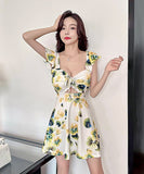 【3色】ミニドレス キャバドレス セクシー フリル 花柄 着瘦せ XH2-MLS253