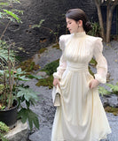 ロングドレス エレガント 袖付き チュール パフスリーブ Aライン 着痩せ 気質 XH2-CD7-339-50900750