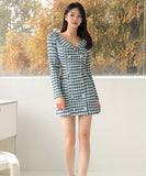 ツイードドレス セレブ風 高級感 千鳥格子 エレガント 着痩せ 気質 韓国っぽ XH2-ZED88383A71