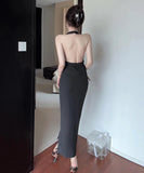 ロングドレス セクシー ホルターネック 谷間魅せ ナイトクラブ XH2-ZED889010DXH343