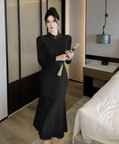 【2色】ロングドレスレースセクシーマーメイド袖付き中華風エレガントXH2-DD5240