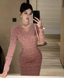 ロングドレス キャバドレス レース 高級感 Vネック エレガント 気質 袖付き XH2-ZED885423DXH449B