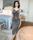 【手作り】膝丈ドレス エレガント 気質 レース 刺繡 セクシー 宴会 二次会 XH2-JY20338