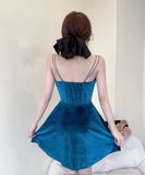 【4色】ミニドレス Aライン Vネック 谷間見せ セクシー ナイトクラブ XH2-DD5852