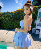 【2点セット】blue&white ビキニ 水着 モノキニ ワンピース 体型カバー 温泉 海辺旅行 XH7-DP-A19918