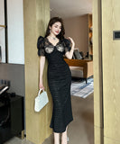 キャバドレス セクシー 手作り レース 高品質 パフスリーブ 二次会 XH2-JY20348