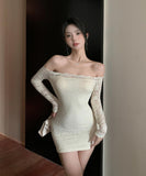 【2色】ミニドレス キャバドレス レース セクシー オフショルダー 指名 XH2-ZED881568GT225