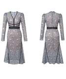 手作り 膝丈ドレス レース 高級感 Vネック エレガント 気質 セレブ風 宴会 XH-JY20910