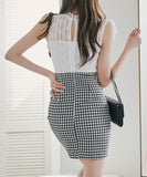 ミニドレス キャバドレス チェック柄 韓国っぽ レース 大人可愛い XH2-ZED889683BH538