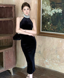 膝丈ドレス キャバドレス キラキラ ホルターネック セクシー セレブ風 パーティー XH2-ZED888587DXH238A