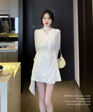 ミニドレス 秋新作 非対称 エレガント 袖付き 気質 同伴 XH2-ZED886017GDB401