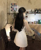 【2点セット】minidress キャバドレス キラキラ 高級感 セレブ風 パフスリーブ Vネック Sweet 通勤 XH2-DD7664