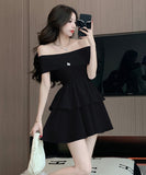 【2色】ミニドレス カワセクシー オフショルダー Aライン 気質 着痩せ 通勤 XH2-ZED886092GT513