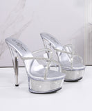 【3色】ハイヒール パンプス 15cm キラキラ スリッパ 美脚効果 歩きやすい 流行り OL 百掛け 透かし彫り ヒール 靴 XH5-JJMX190-A60