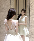 手作りドレスミニドレスAラインレースバックレスドレス谷間見せカワセクシーエレガント気質宴会パーティーXH2-XKD-D200-8100-Jun7