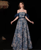 ロングドレス ベアトップ ナイトドレス 花柄 高級感 宴会 演奏会 お嬢様 パフスリーブ 油絵のプリンセスXH2-MBYD6.6