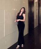 ロングドレス キャバドレス ホルターネック セクシー レース パーティー エレガント 宴会 キャバクラ XH2-XKD-D452-987-Nov17