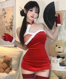 サンタコスプレ 4点セット ツナギ服  かわいい (ドレス/Tパンツ/手袋*2)XH2-DCQJY-0941