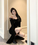 ロングドレス スリート キャバドレス オフショルダー カワセクシー 気質 フラワー XH2-XKD-D342-867-Oct13