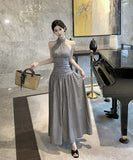 ロングドレス ホルターネック 着痩せ 気質 バックレスドレス 通勤 おしゃれ 女子力 XH2-CD7-417-83050660