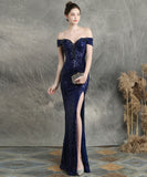 【7色】ロングドレス キラキラ パーティードレス オフショルダー お姫様 誕生日 演奏会 宴会 XH2-YEY16617#