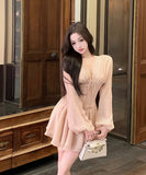 ミニドレス 谷間見せ エレガント セクシー Aライン 着痩せ 気質 同伴 おしゃれ XH2-MXX1022#