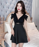 【2色】ミニドレス キャバドレス Aライン レース 谷間見せ 指名 気質 セクシー 大人可愛い XH2-JX5061