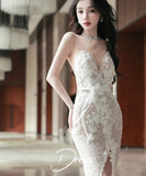 ロングドレス 刺繡 セクシー キラキラ 誕生日 パーティードレス お姫様 演奏会 宴会 XH2-YFTK0165