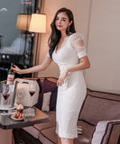 膝丈ドレス キャバドレス エレガント 谷間見せ カワセクシー パフスリーブ 気質 XH2-ZED885526A71