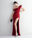 【6色】ロングドレス ナイトドレス 宴会 ワンショルダー フリル 演奏会 誕生日 XH2-YEY19559#