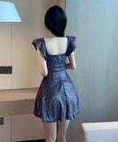 【4色】ミニドレス セクシー フリル キラキラ Aライン Party ナイトクラブ XH2-DD4611