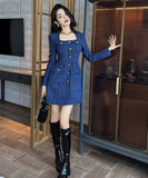 ミニドレス 手作り 秋新作 セレブ風 ツイード 小顔効果 スクエアネック エレガント XH2-JY20784