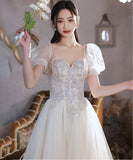 ロングドレス ナイトドレス パフスリーブ カラードレス 高級感 ウェディングドレス 宴会 演奏会 XH2-MBYD-3.22