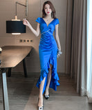 【2色】ロングドレス キャバドレス ナイトクラブ スリート 宴会 フリル セクシー 気質 XH2-JX3873