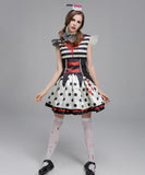 【 4点セット】 ピエロガール体型カバーフレアスカート個性ホラーゾンビ (ワンピース/カチューシャ/ウエストベルト/つけ襟)XH2-QN-AL628135544533