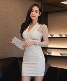 white&black ミニドレス キャバドレス セクシー Vネック 谷間魅せ エレガント XH2-ZED88110GT517