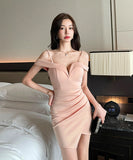 【3色】ミニドレス キャバドレス オフショルダー セクシー キラキラ チュール パーティー 指名 ナイトクラブ XH2-YM8856