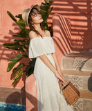 【3色】サンドレス ビーチ 旅行 ロングドレス フリル オフショルダー 大人可愛い XH2-XHY918885