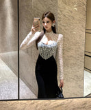 ロングドレス キャバドレス レース 谷間見せ セクシー 指名 気質 おしゃれ XH2-ZED889147DXH343B