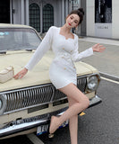 ミニドレス エレガント 気質 袖付き セクシー 着瘦せ 通勤 XH2-ZED889540GT347