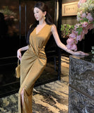 ロングドレス キャバドレス OL Vネック 谷間見せ セクシー 女子力 パーティー ナイトクラブ XH2-CD7-349-3650680